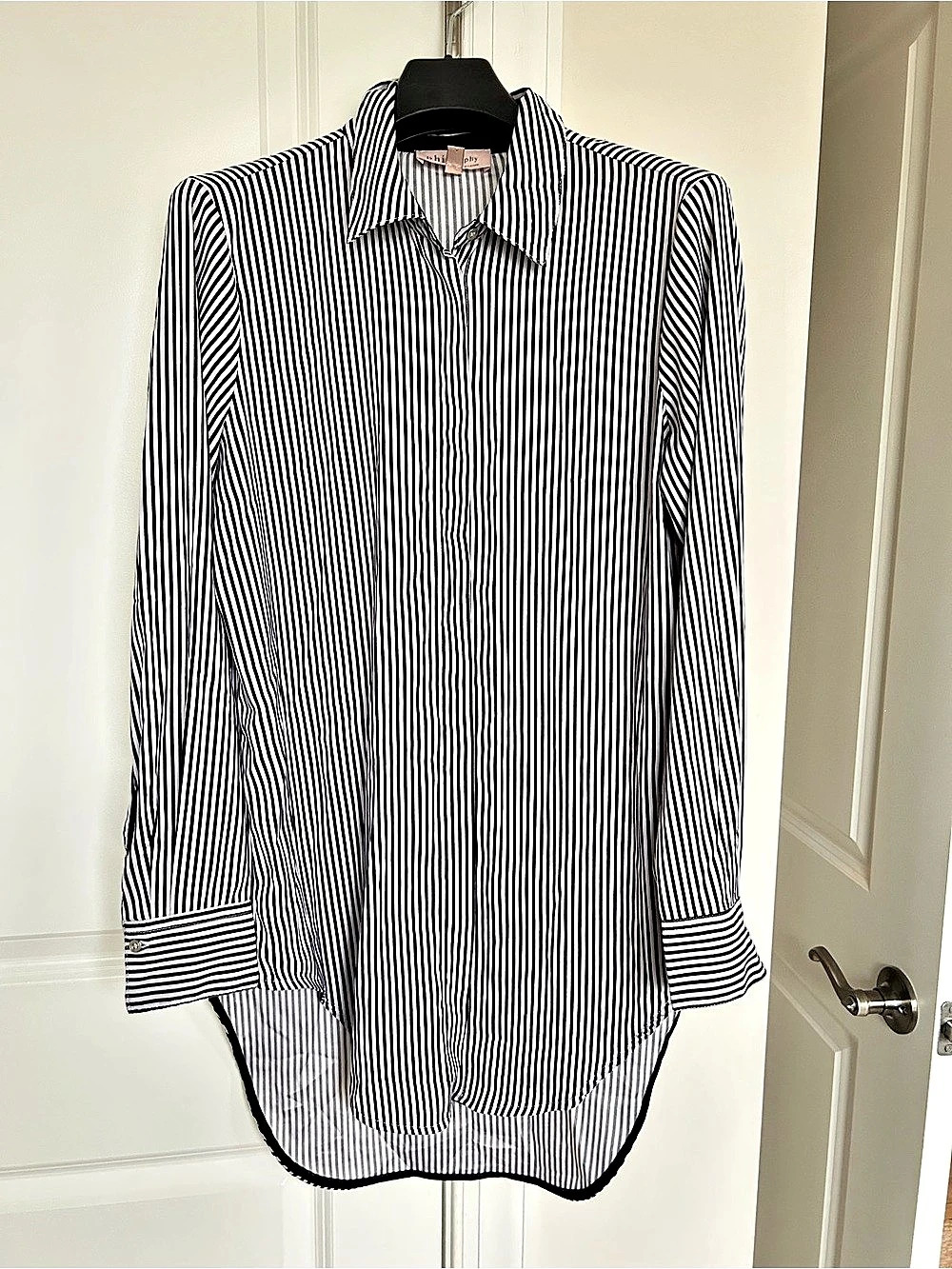 Philosophy Button Down Shirt in Black & White Vertical Stripes Size Medium